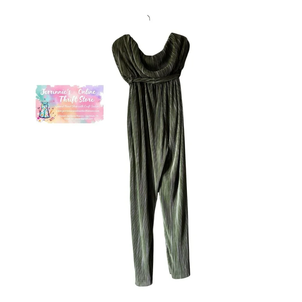 Fashion Nova Olive Pleated Off-Shoulder Jumpsuit | Size 1X - Picture 3 of 4